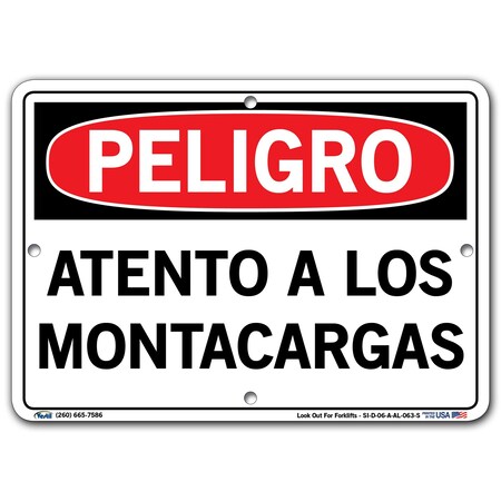 Vestil Aluminum Sign, 7-1/2" Height, 10-1/2" Width, Aluminum, Rectangle, Spanish SI-D-06-A-AL-063-S